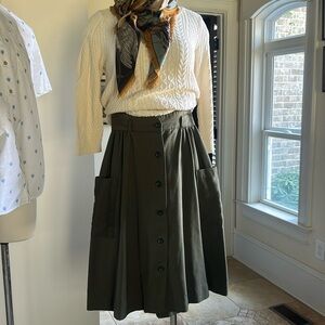 Vintage Army Green Midi Skirt Sz S/M Button Front with Pockets EVC